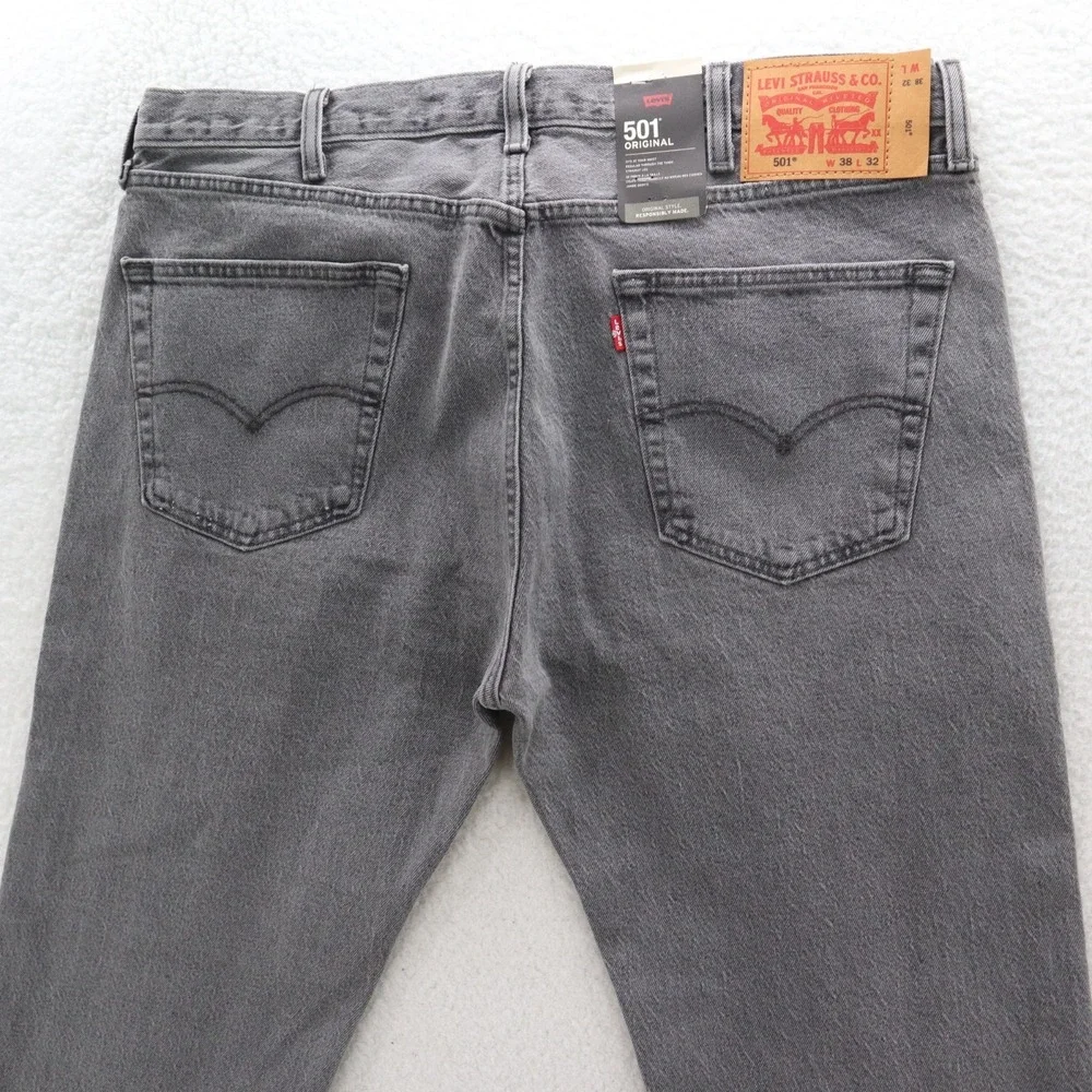 Levis 501 Jeans Mens 38x32 Gray Original Button Fly Stretch Denim Grunge Punk